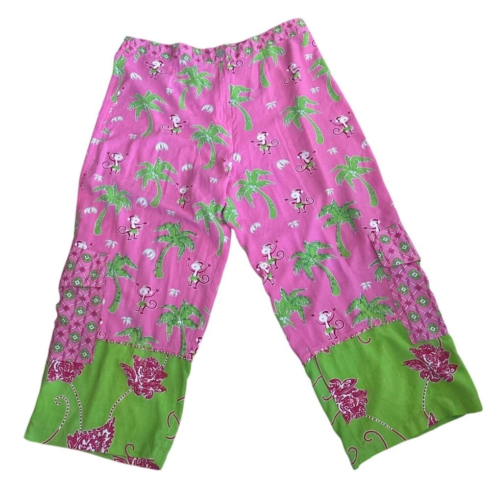 Women's Vanity Collection Pant Monkey Palm Tree Pink Green FUN Cargo Beads Large